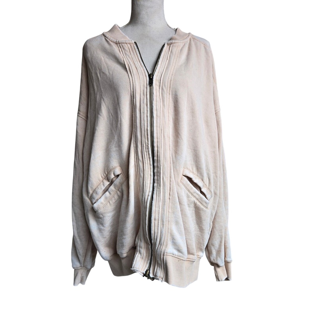 Free People Sz XS Light Yellow Robby Zip Front Casual Oversized Cozy Sweatshirt